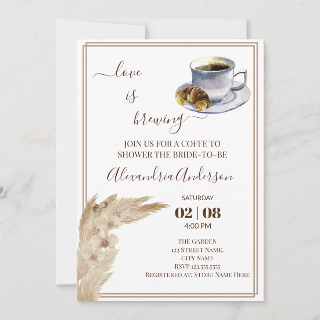 Love Is Brewing Bridal Shower Pampa Grass Invitati Invitation (Front)