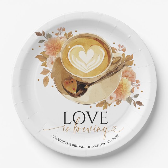 Love Is Brewing Bridal Shower Paper Plate (Front)