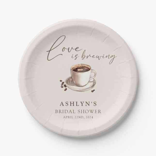Love is Brewing Bridal Shower Paper Plates (Front)