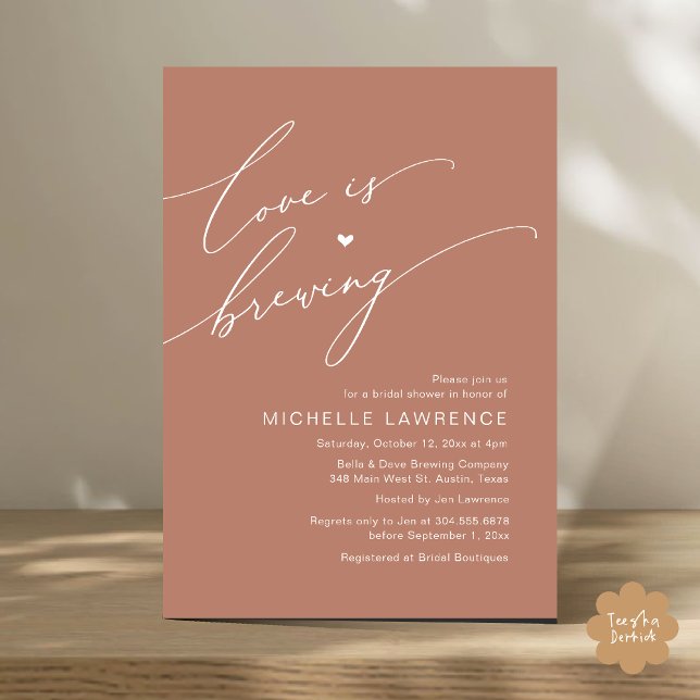 Love is Brewing, Bridal Shower Party Celebration Invitation (Love is Brewing, Bridal Shower Beer Party Wine Tasting Invitation Card PDF Contemporary Earthy Brown)