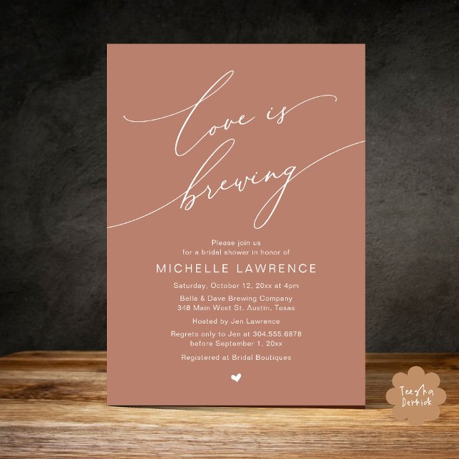 Love is Brewing, Bridal Shower Party Celebration Invitation (Love is Brewing, Bridal Shower Beer Party Wine Tasting Invitation Card PDF Contemporary Earthy Brown)