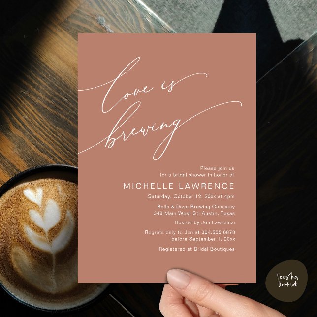 Love is Brewing, Bridal Shower Party Celebration Invitation (Love is Brewing, Bridal Shower Beer Party Wine Tasting Invitation Card PDF Contemporary Earthy Brown)