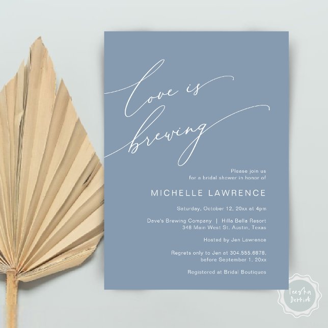 Love is Brewing, Bridal Shower Party Celebration Invitation (Love is Brewing, Bridal Shower Party Celebration Invitation Card, PDF, Dusty Blue)