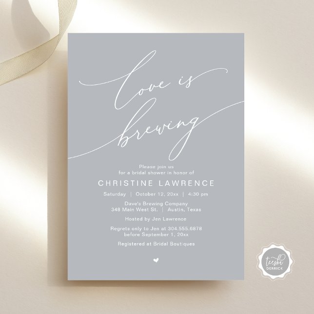 Love is Brewing, Bridal Shower Party Celebration Invitation (Love is Brewing, Bridal Shower Party Beer Wine Tasting Romantic Invites Card Charm Chill Grey)