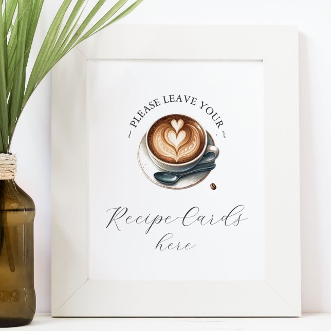 Love is Brewing Bridal Shower Recipe Cards Sign (Recipe cards sign love is brewing theme illustrated latte and heart shaped foam. )