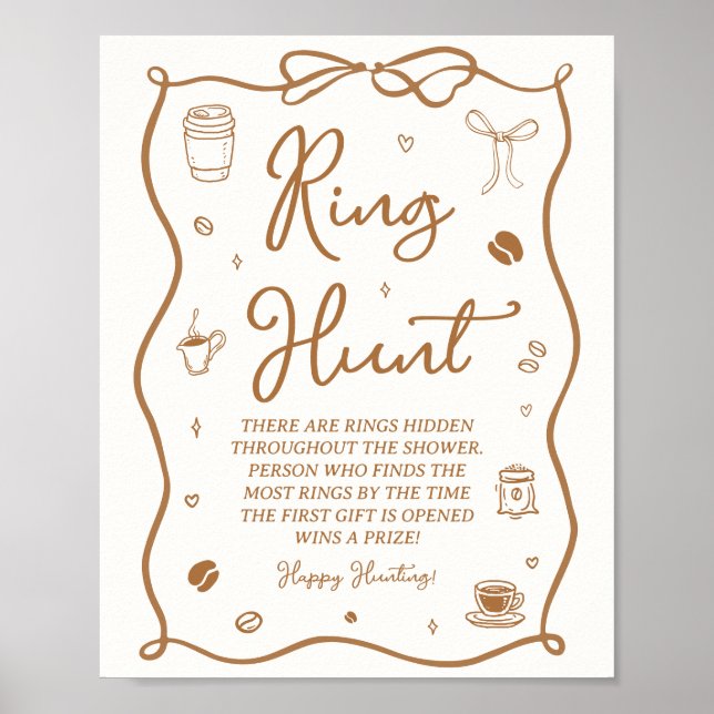 Love is Brewing Bridal Shower Ring Hunt Game Poster (Front)