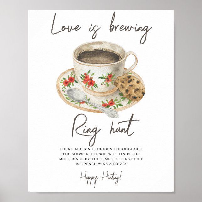 Love is brewing bridal shower Ring hunt game Poster (Front)