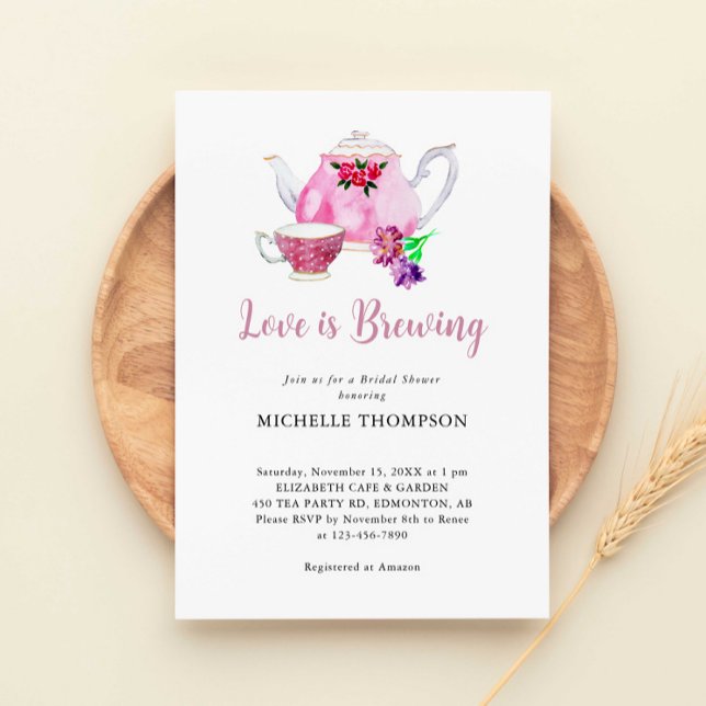 Love is Brewing Bridal Shower Tea Party Floral Invitation (Creator Uploaded)