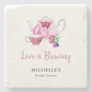 Love is Brewing Bridal Shower Tea Party Stone Coaster