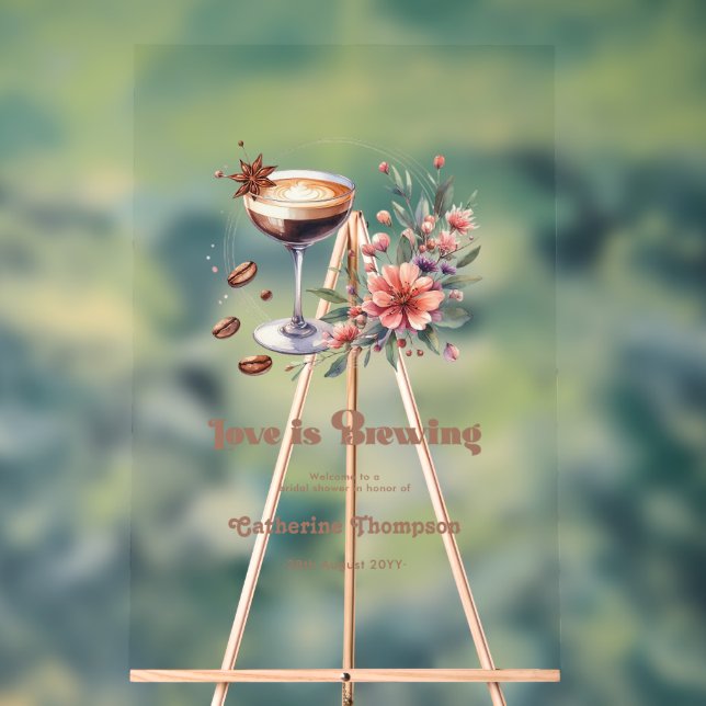 "Love is Brewing" Bridal Shower Welcome Acrylic Sign (Neutral)