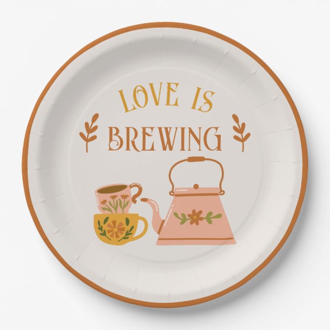 Love is Brewing Bridal Tea Paper Plate (Front)