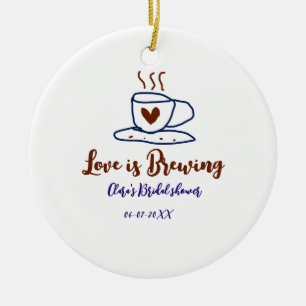 Love is Brewing brown blue bridal shower add name  Ceramic Tree Decoration
