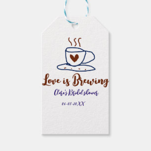 Love is Brewing brown blue bridal shower add name Gift Tags