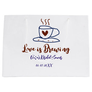 Love is Brewing brown blue bridal shower add name Large Gift Bag