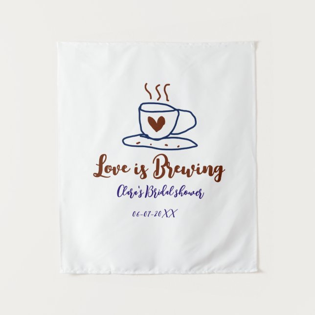Love is Brewing brown blue bridal shower add name  Tapestry (Front)