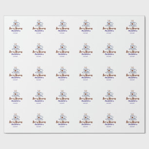 Love is Brewing brown blue bridal shower add name Wrapping Paper