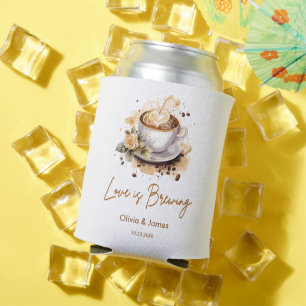 Love is Brewing Brown Coffee Bridal Shower Wedding Can Cooler