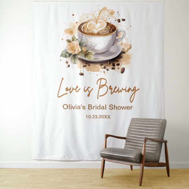 Love is Brewing Brown Coffee Photo Bridal Shower  Tapestry (In Situ)