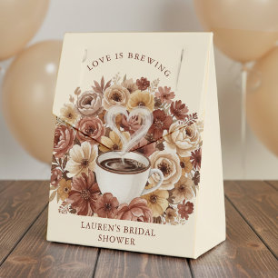 Love is Brewing Brown Floral Coffee Heart Bridal Favour Box