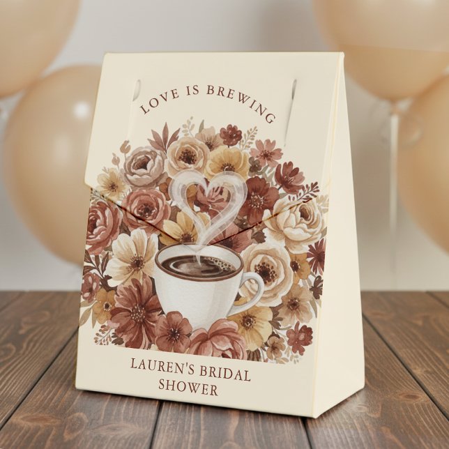 Love is Brewing Brown Floral Coffee Heart Bridal Favour Box (Creator Uploaded)
