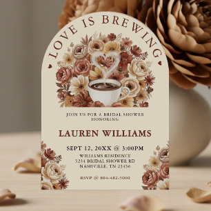 Love is Brewing Brown Floral Coffee Heart Bridal Invitation