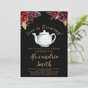 Love is Brewing Burgundy Tea Bridal Shower Invitation
