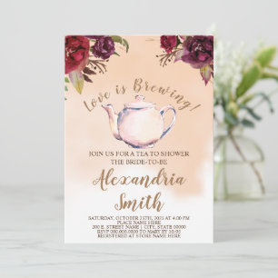 Love is Brewing Burgundy Tea Bridal Shower Invitation