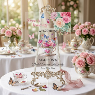 Love is Brewing Butterfly Bridal Shower Tea Party Acrylic Sign