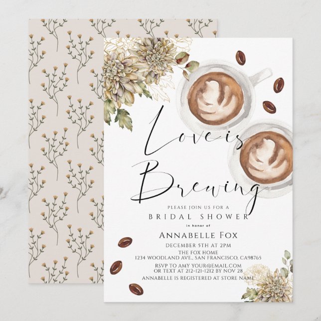 Love is Brewing Cappuccino Coffee Bridal Shower Invitation (Front/Back)