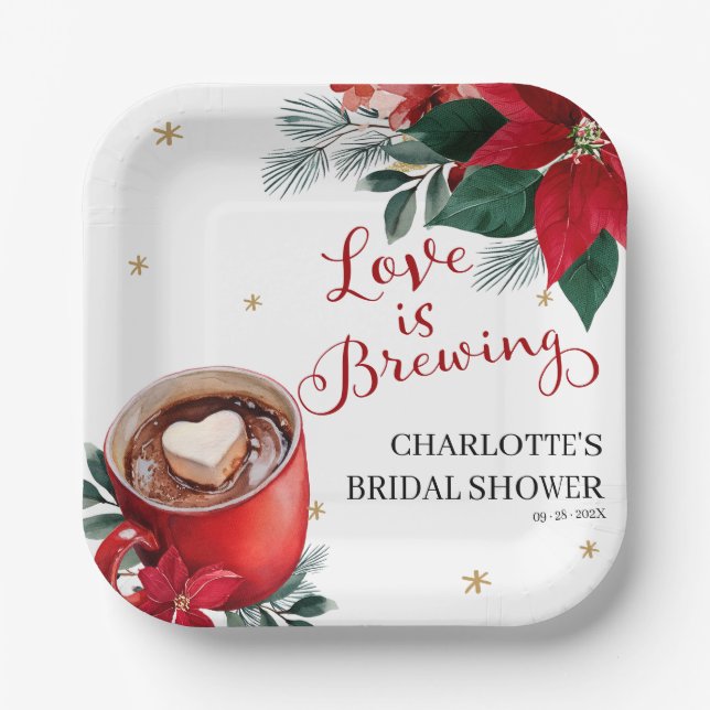 Love Is Brewing Christmas Bridal Shower Paper Plate (Front)