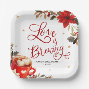 Love Is Brewing Christmas Bridal Shower Paper Plate