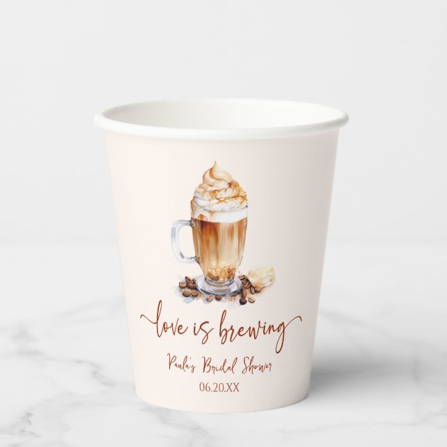 Love Is Brewing Coffee Beans Bridal Shower Paper Cups (Front)