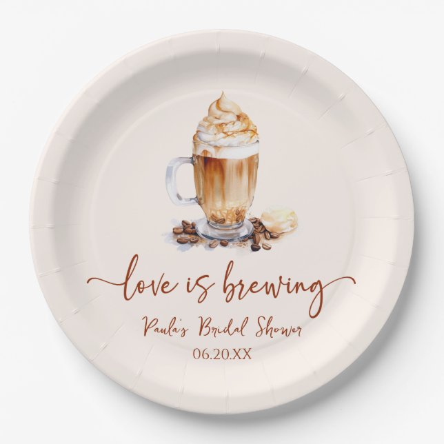 Love Is Brewing Coffee Beans Bridal Shower Paper Plate (Front)