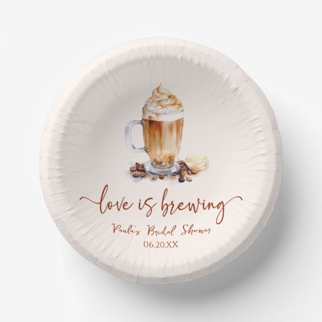 Love Is Brewing Coffee Beans Bridal Shower Paper Plate (Front)