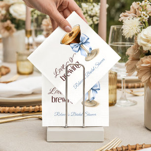 Love is Brewing Coffee Blue Bow Bridal Shower Napkin