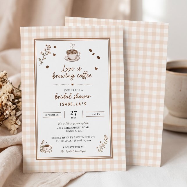 Love Is Brewing Coffee Boho Beige Custom Invitation (Love Is Brewing Coffee Boho Beige Custom Invitation)
