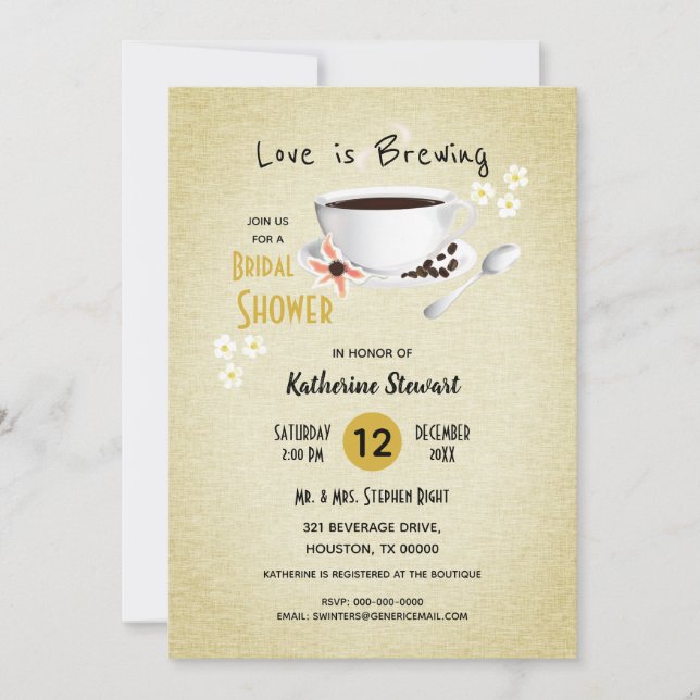 Love Is Brewing Coffee Bridal Invitation (Front)
