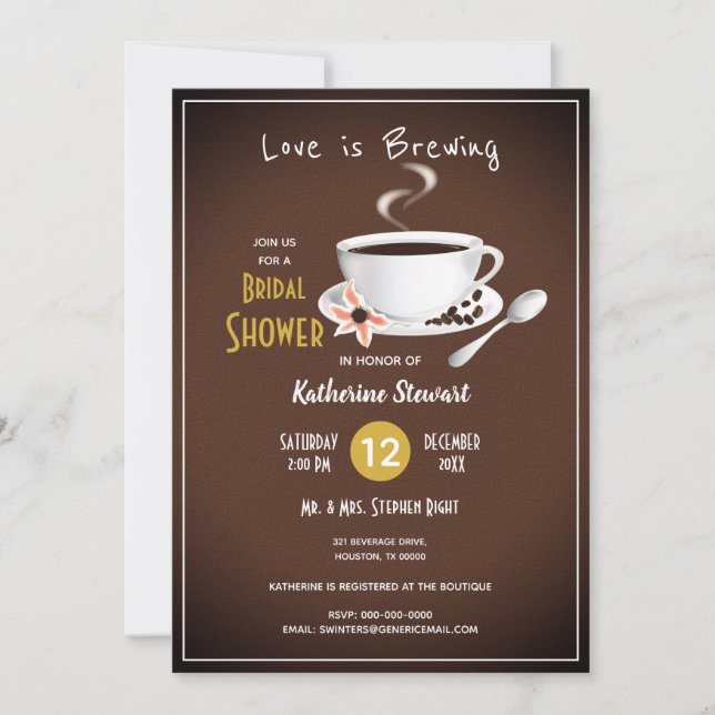 Love Is Brewing Coffee Bridal Invitation (Front)