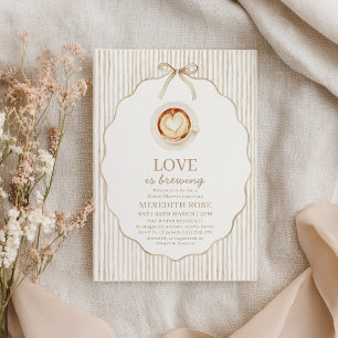 Love is Brewing Coffee Bridal Shower Brown Stripe Invitation