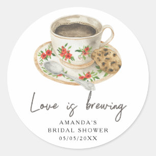 Love is brewing Coffee Bridal shower Classic Round Sticker