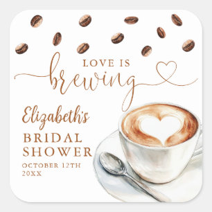 Love Is Brewing Coffee Bridal Shower Favor Square Sticker