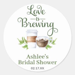 Love is Brewing Coffee Bridal Shower Favour Sticke Classic Round Sticker