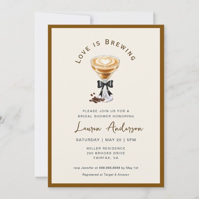 Love is brewing Coffee Bridal Shower In Invitation (Front)
