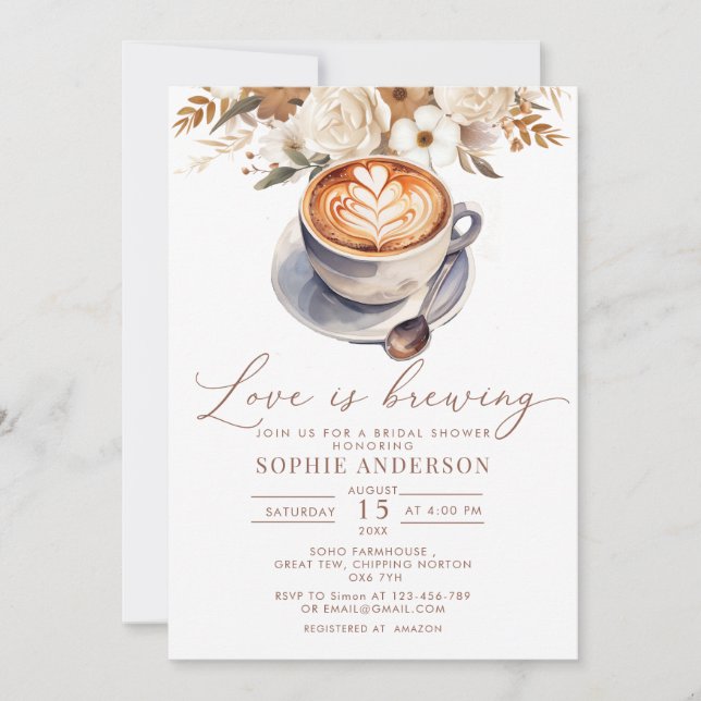 Love Is Brewing Coffee Bridal Shower  Invitation (Front)