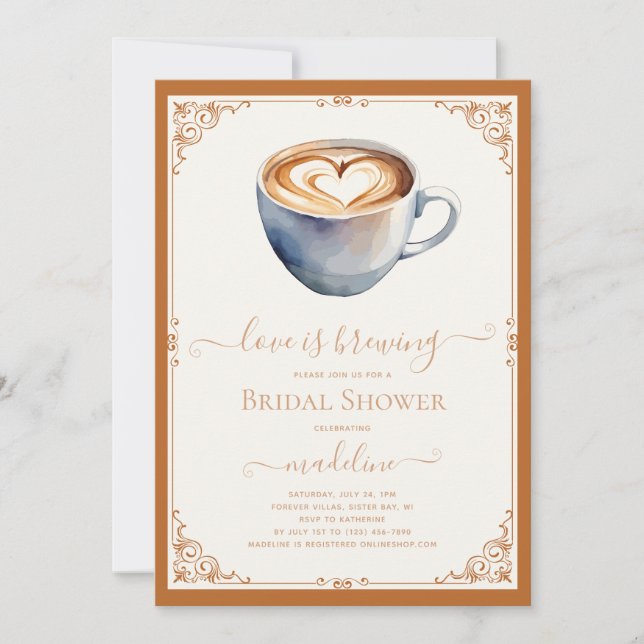 Love is Brewing Coffee Bridal Shower Invitation (Front)