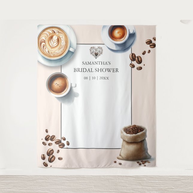 Love is Brewing Coffee Bridal Shower Photo Tapestry (Front)