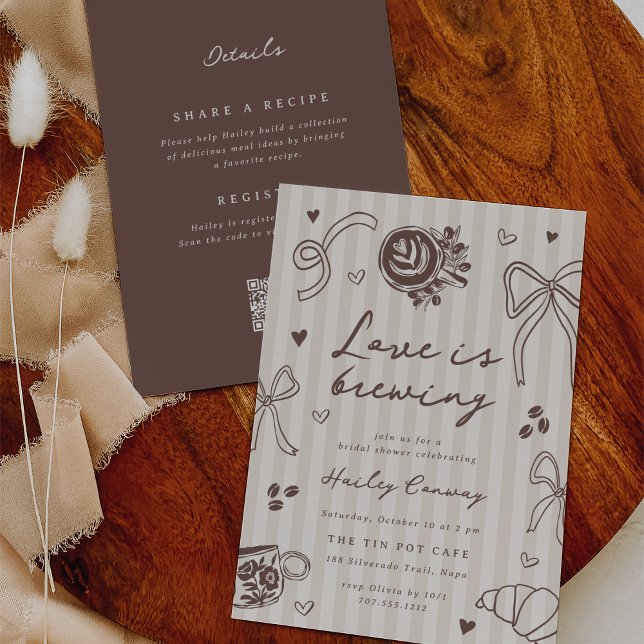 "Love is Brewing" Coffee Bridal Shower QR Code Invitation (Creator Uploaded)