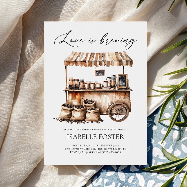 Love is Brewing Coffee Bridal Shower Rustic Invitation (Creator Uploaded)
