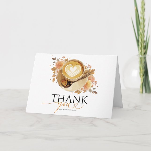 Love Is Brewing Coffee Bridal Shower Thank You Card (Front)
