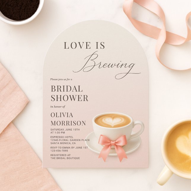 Love is Brewing Coffee Cafe Coquette Bridal Shower Invitation (Creator Uploaded)